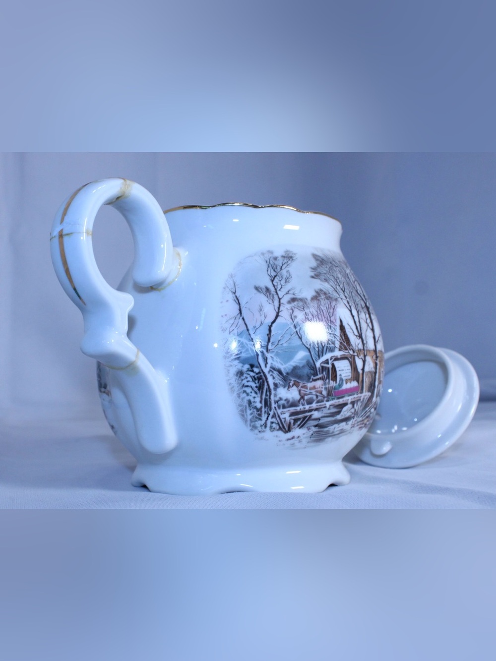 Vintage Porcelain 1977 Avon Currier & Ives “The Old Grist Mill” Teapot - Picture 11 of 13